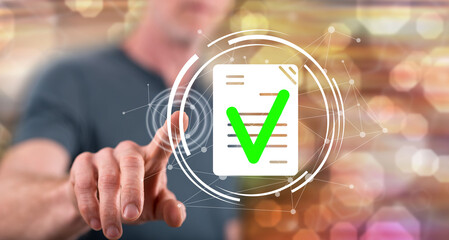 Wall Mural - man touching a document validation concept