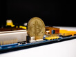 Bitcoin moneta kryptowaluta koncept technologiczny pośród elektroniki cyfrowy pieniądz, cyfrowe złoto