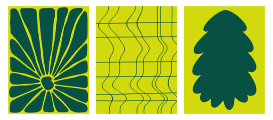 Wall Mural - a set of spring posters. abstract summer checkered background, floral print. eco concept. vector ill