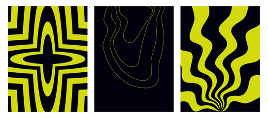 Wall Mural - set of acid modern backgrounds. vector posters in the style of the 90s. psychedelic pattern. trendy 