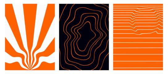 Wall Mural - set of modern retro backgrounds. vector posters in the style of the 90s. hypnotic, distorted wavy pa