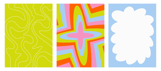 Wall Mural - set of colorful modern backgrounds. vector posters in the style of the 90s. psychedelic pattern. vec