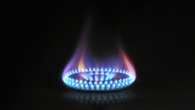 Gas Oven - Orange Tongues Of Blue Flame Of A Gas Burner