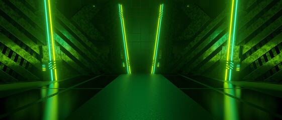 Wall Mural - futuristic concrete grunge big hall tunnel alien corridor empty showroom modern abstract olive green