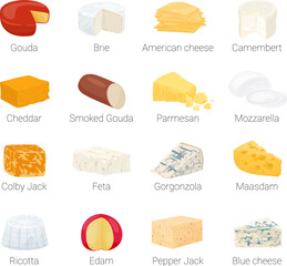 Wall Mural - Cheese Flat Icon Set