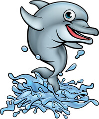 Wall Mural - Dolphin Cartoon Character Splashing