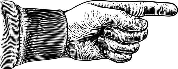Canvas Print - Hand Pointing Direction Finger Engraving Woodcut