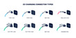 © petovarga - Charging plug connector types for electric cars. Home AC alternating or DC direct current fast speed charge. Male plug for different socket ports. Various modes of EV recharge power cables standard.