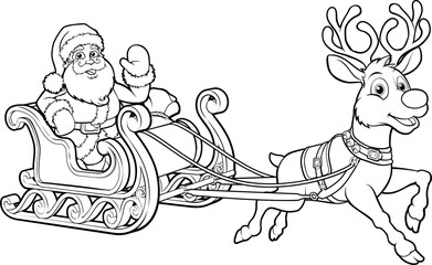 Canvas Print - Santa Claus Christmas Fling Sleigh Sled Reindee