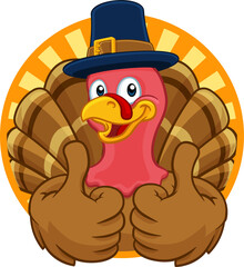 Sticker - Turkey Pilgrim Hat Thanksgiving Cartoon Character