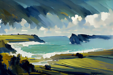 Wall Mural - An acrylic style painting of an English coastal scene