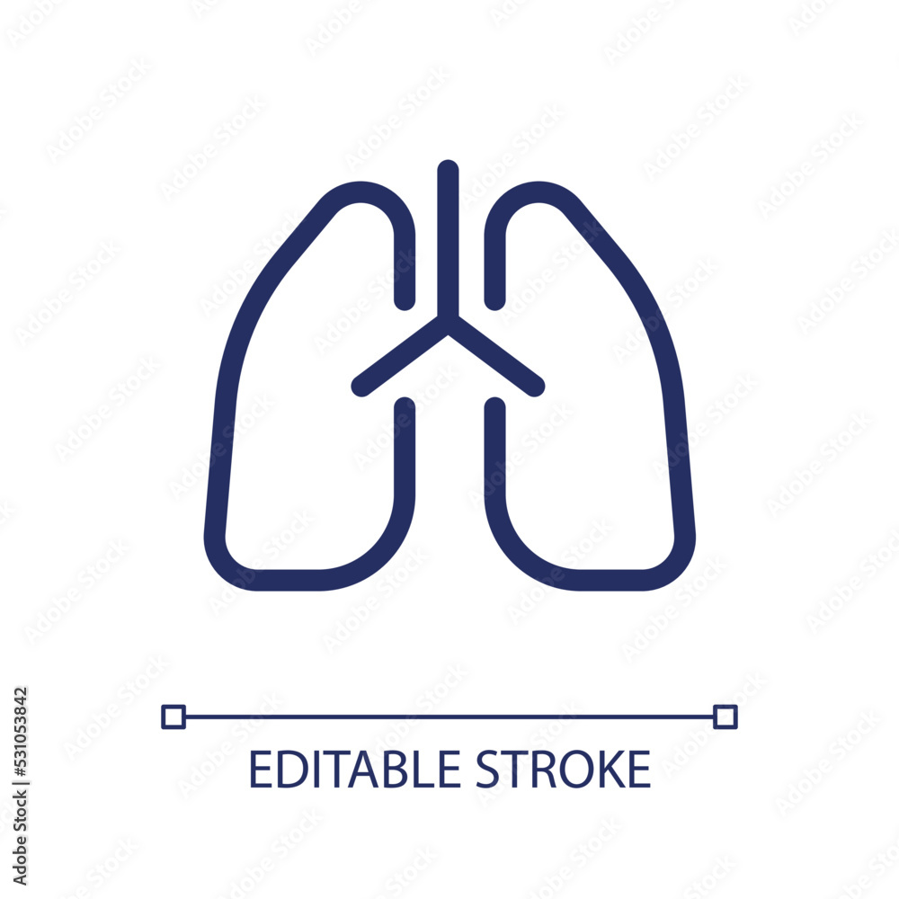 Lungs pixel perfect linear ui icon. Checkup of respiratory system ...