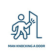 man knocking a door icon from people collection. Thin linear man knocking a door, door, knock outline icon isolated on white background. Line vector man knocking a door sign, symbol for web and mobile