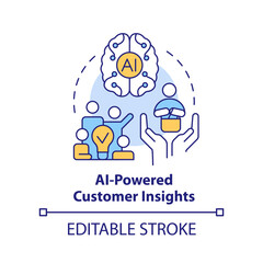 Poster - AI powered customer insights concept icon. Technology integration in marketing abstract idea thin line illustration. Isolated outline drawing. Editable stroke. Arial, Myriad Pro-Bold fonts used