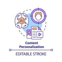 Poster - Content personalization concept icon. Unique offer. AI in marketing abstract idea thin line illustration. Isolated outline drawing. Editable stroke. Arial, Myriad Pro-Bold fonts used