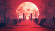 Graveyard at Full Moon Night Halloween Background 3D Renderig
