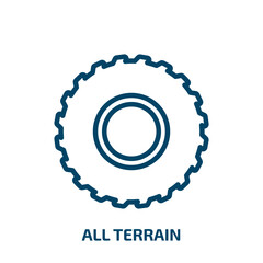 all terrain icon from transportation collection. Thin linear all terrain, terrain, extreme outline icon isolated on white background. Line vector all terrain sign, symbol for web and mobile