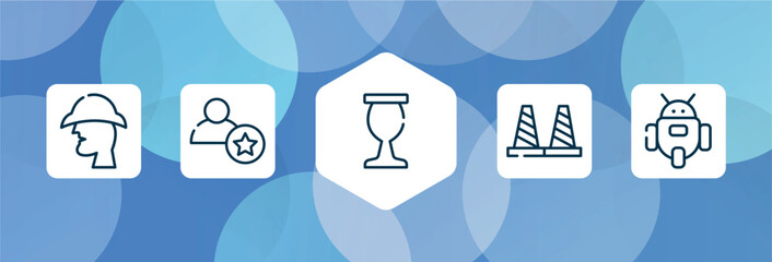 science outline icon set isolated on blue abstract background. thin line icons such as sherlock holmes, novice, sports and competition, bollards, vector. can be used for web and mobile.