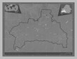 Brest, Belarus. Grayscale. Labelled points of cities