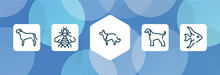 Pet Lovers Outline Icon Set Isolated On Blue Abstract Background. Thin Line Icons Such As Bullmastiff, Bumblebee, Collie, Afghan Hound, Angelfish Vector. Can Be Used For Web And Mobile.