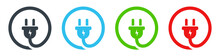 Electrial Plug Set. Power Cord Icon Collection. Eco Green Electric Plug Icon.