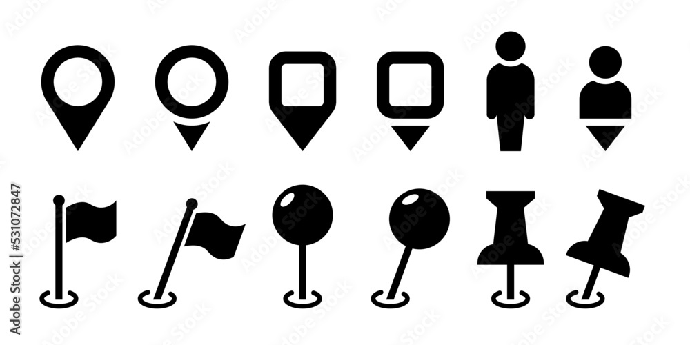 Pin location icon collection. Map pointer. Mark pointers. Position ...