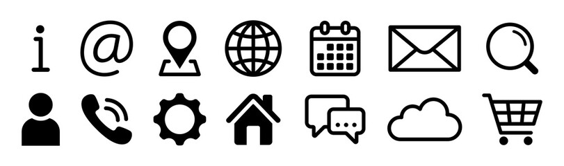 Website icon collection. Communication, contact and information icon collection. Flat web vector icons.