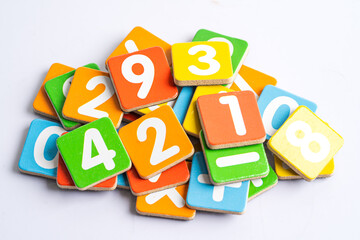 Wall Mural - Math number colorful on white background, education study mathematics learning teach concept.