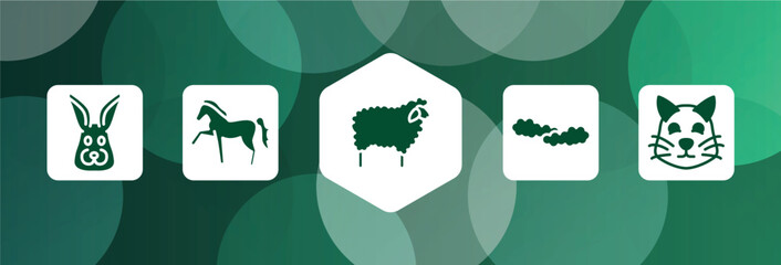 Wall Mural - cute animals filled icon set isolated on abstract background. glyph icons such as rabbit head, horse with leg up, sheep with wool, cloudy sky, pet cat vector. can be used for web and mobile.