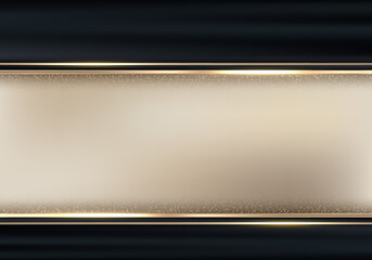 Abstract luxury template black satin fabric with gold lines frame and glitter on dark background