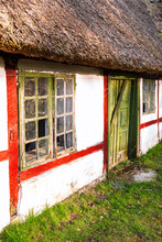 Detail Of Traditional Old Danish Farm House With Thatched Roof In The Zealand Countryside, Zealand, Denmark, Scandinavia