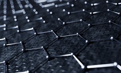 Wall Mural - steel chemical hexagonal structure connection network background. science and business industrial co