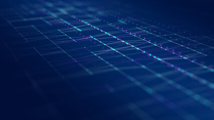 Digital blue background of particles. Abstract futuristic illustration. Big data visualization. Technology dynamic dots background. 3D rendering.