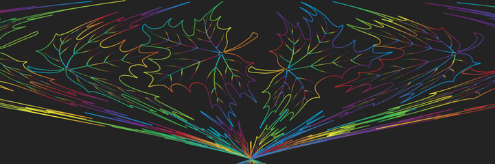 Abstract black background with colorful leaves