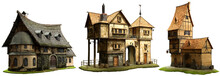 Three Fantasy Buildings 3D Illustrations