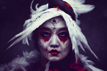 Wall Mural - close-up portrait of a witch - white harpies - 2 of 13, generative ai