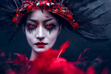 Wall Mural - close-up portrait of a witch - white harpies - 4 of 13, generative ai