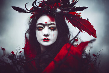 Wall Mural - close-up portrait of a witch - white harpies - 5 of 13, generative ai