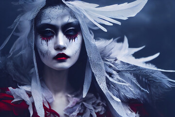 Wall Mural - close-up portrait of a witch - white harpies, generative ai