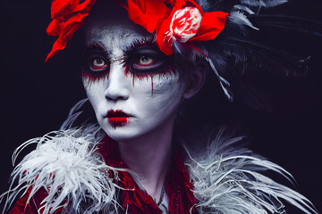 Wall Mural - close-up portrait of a witch - white harpies - 7 of 13, generative ai