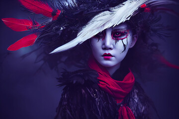 Wall Mural - close-up portrait of a witch - white harpies - 8 of 13, generative ai