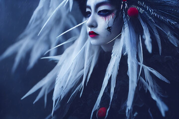 Wall Mural - close-up portrait of a witch - white harpies - 9 of 13, generative ai