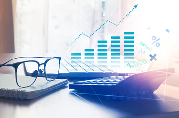 business graph of interest on saving account , financial investment and income management