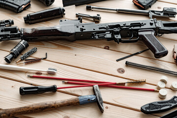 Wall Mural - Gunsmith's working table for gun cleaning and maintaining