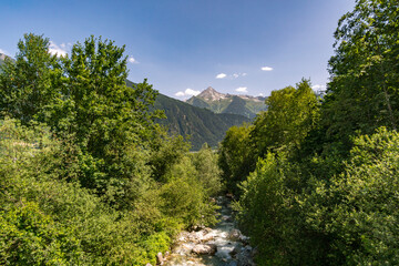 Wall Mural - Hike to the Keilkeller waterfall near Mayrhofen in the Zillertal Alps