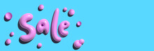 3d Template With Sale Lettering. Pink Bubbles. Banner For Discount With Three Dimensional Letters