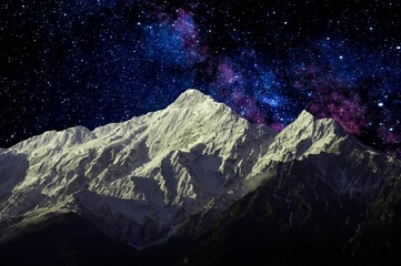 beauty of the milky way galaxy at the night over the himalayan mountains