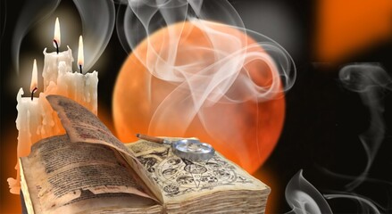 banner on the theme of divination on cards, astrology, astronomy, occultism, mysticism, tarot, predi
