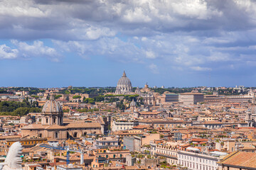 Wall Mural - Rome skyline: on background Saint Peter's Basilica in Italy.