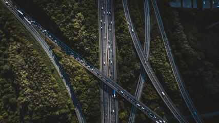 Aerial view of busy motorway